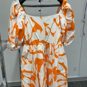 Peach Love California Orange and White Mini Dress